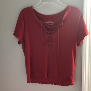 red lace up top